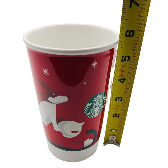 Starbucks 2011 Holiday Tall Mug Cup Bone China Red Sledding Dog - Picture 9 of 10
